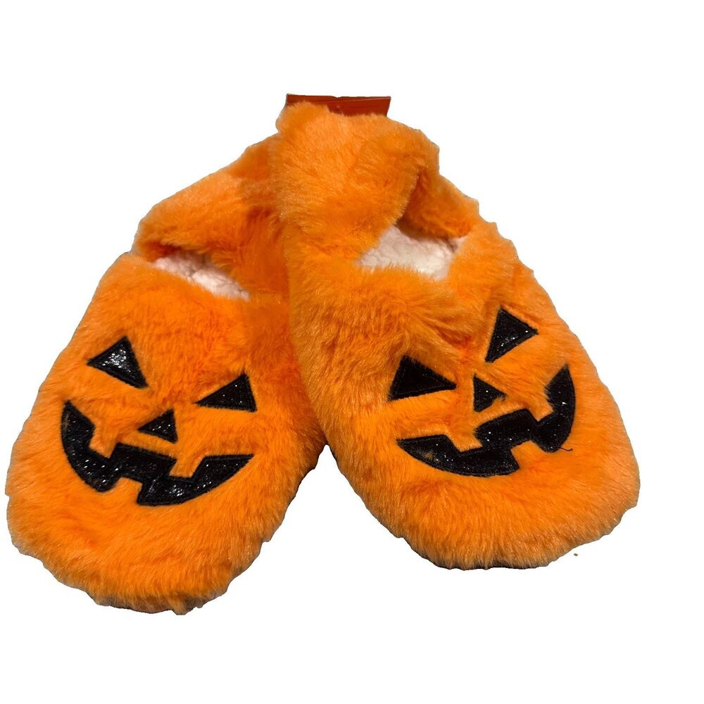 Hyde and Eek! Boutique Halloween Pumpkin Slipper Socks with Grippers, S/M (5-7)